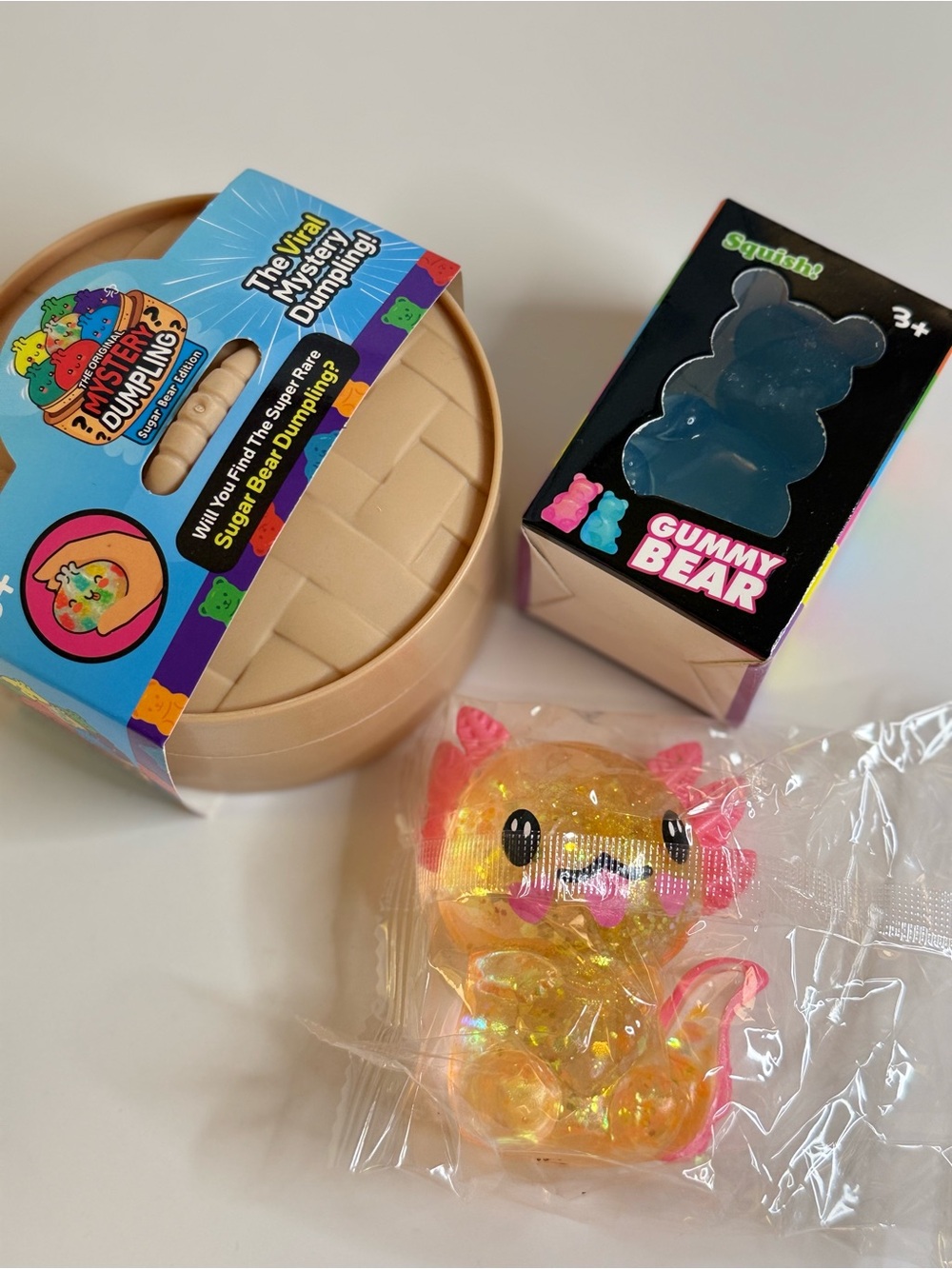 New! Mystery dumpling , gummy bear and Axolotls stress Squishy! Fidget sensory.